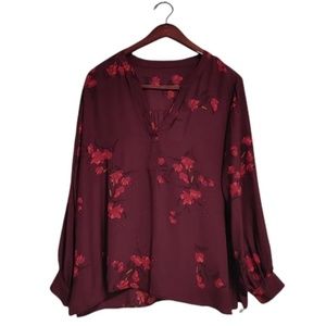 Target Burgundy Floral V-Neck Long Sleeve Top